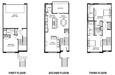 Floor plan for 3 beds, 3.5 baths, 2067 sqft